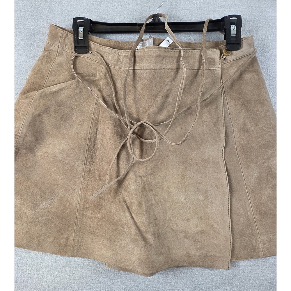 ASOS 10 Real Suede Leather Wrap Mini Skirt Brown Tie Waist Boho Festival NEW
